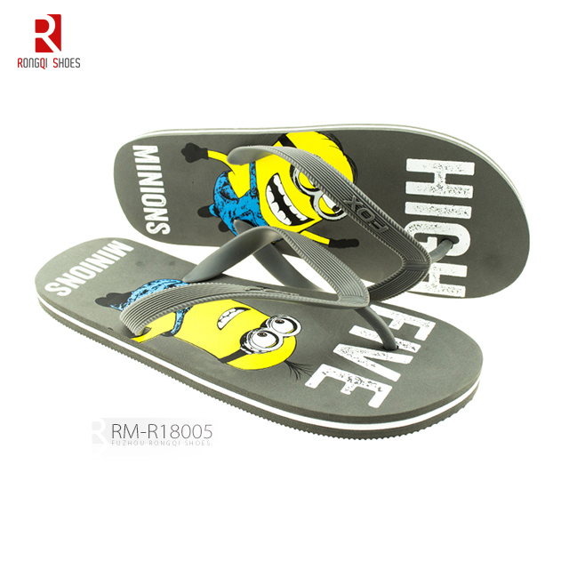 Cartoon durable printing outdoor summer men's PE flip-flops