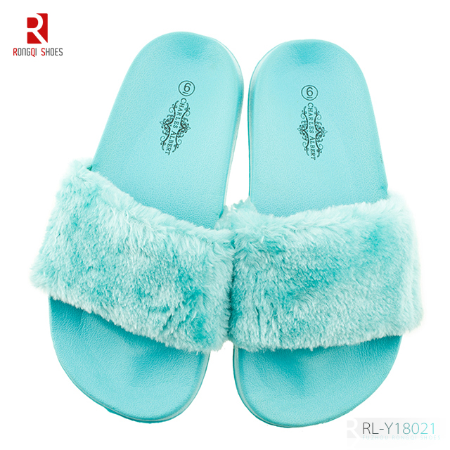 Faux fur PVC slide slippers for ladies