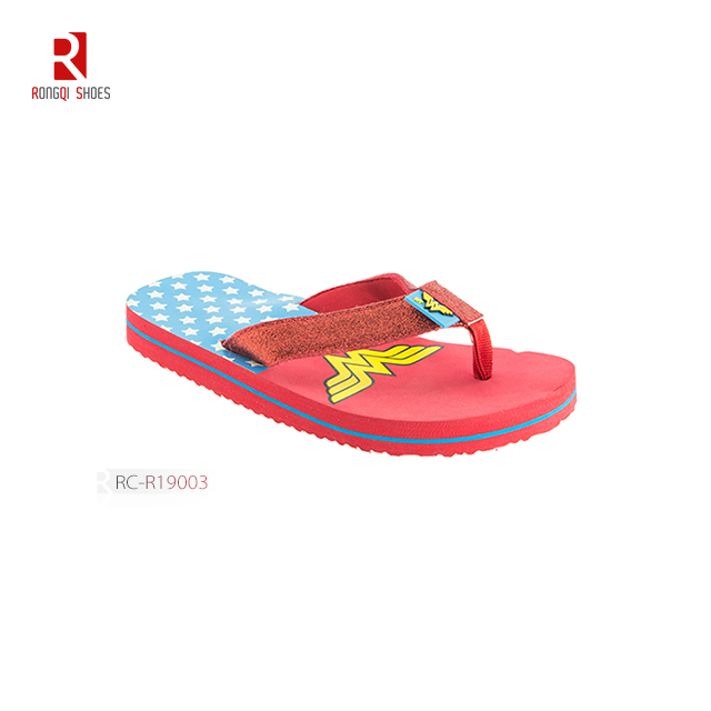 Hot sale slip on model colorful stars printed kids sizes open toe flip flop slipper